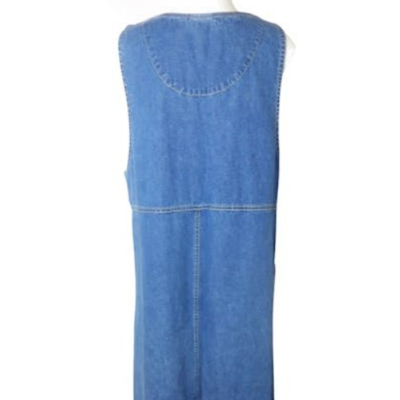 90s Vintage Blue Jean Denim Maxi Jumper / Size 8-10 - Picture 4 of 7